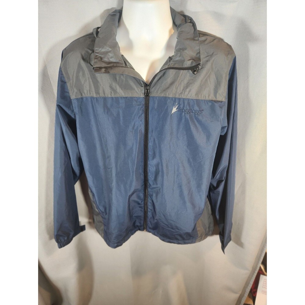 Frogg Toggs River Toadz Windbreaker Hooded Rain Jacket Blue/Gray -‎ Size S/M